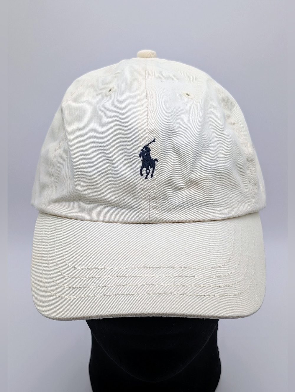 Polo by Ralph Lauren Cream Baseball Cap w Navy Pony Vintage Polo Ralph Lauren - Picture 2 of 7